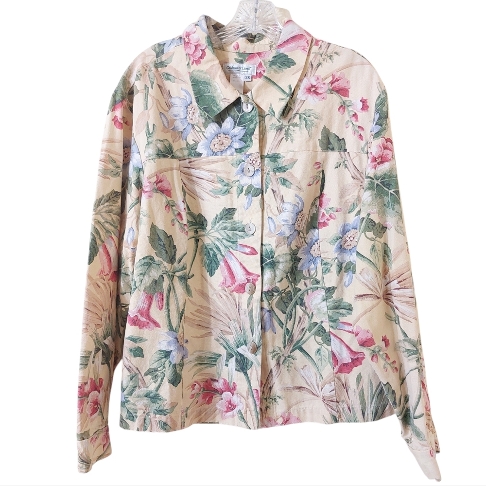 Vtg Coldwater Creek Plus Size 2X Yellow Floral Lightweight Jacket Shacket Womens
